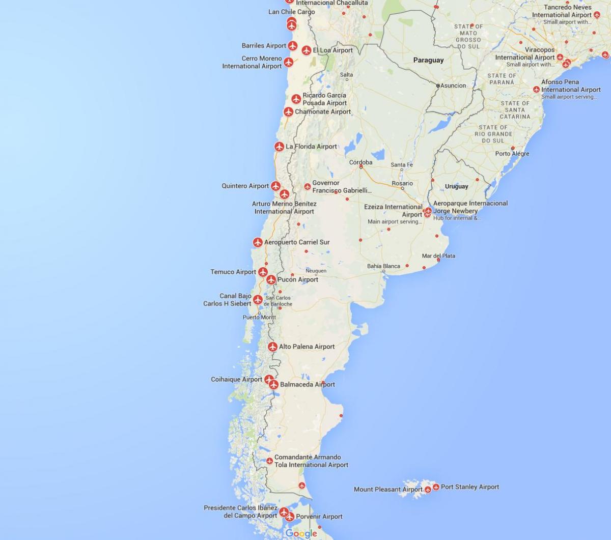 mapa de aeropuertos en Chile