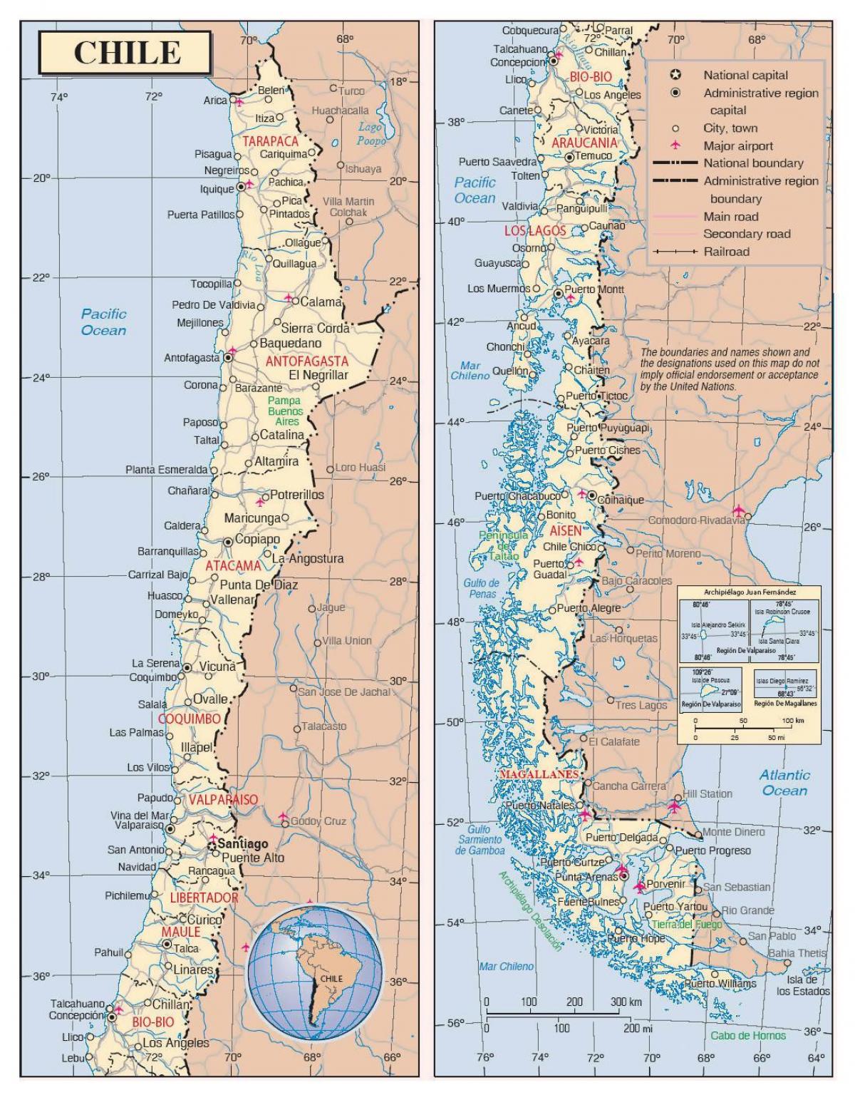 Chile ciudades mapa - Mapa de Chile con las ciudades (América del Sur