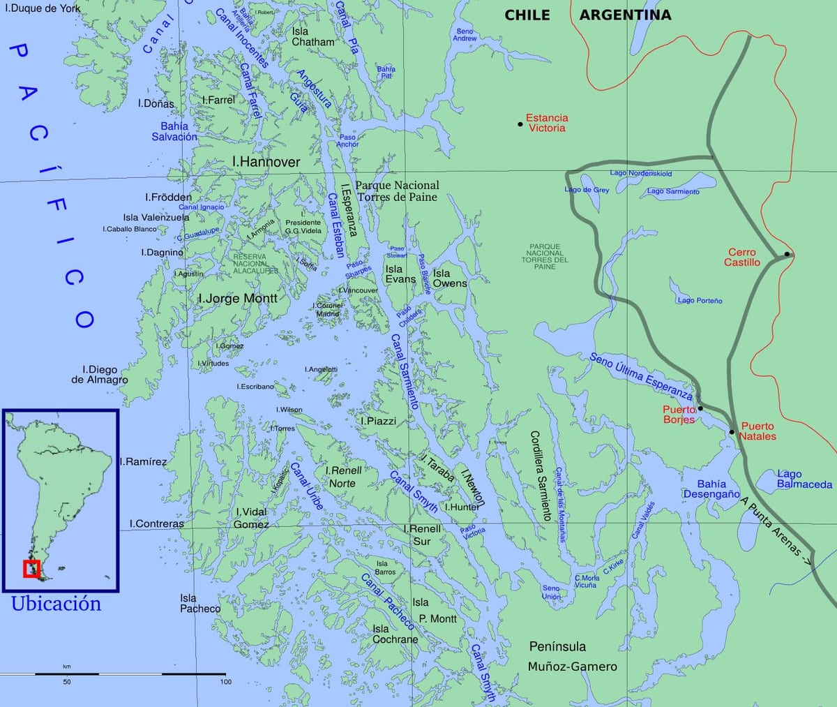 Mapa de los glaciares de Chile