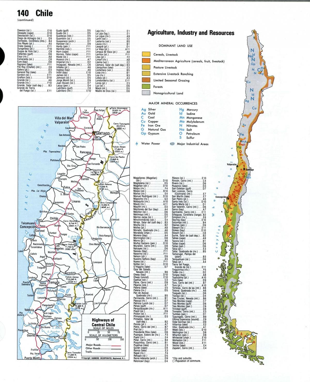Mapa de Chile de los recursos naturales 