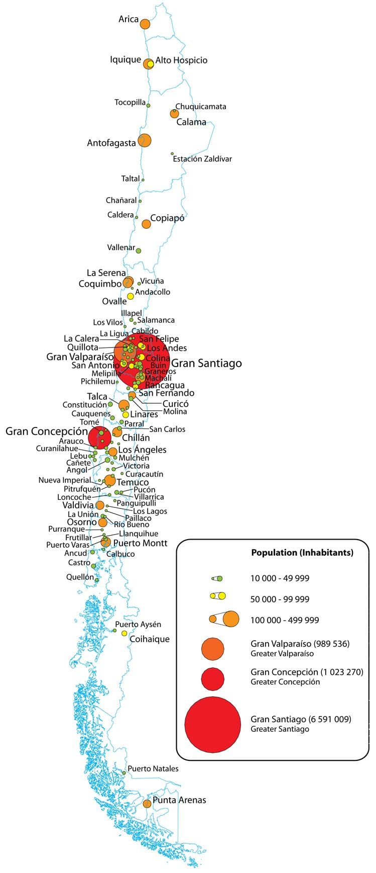 Chile mapa de densidad de población