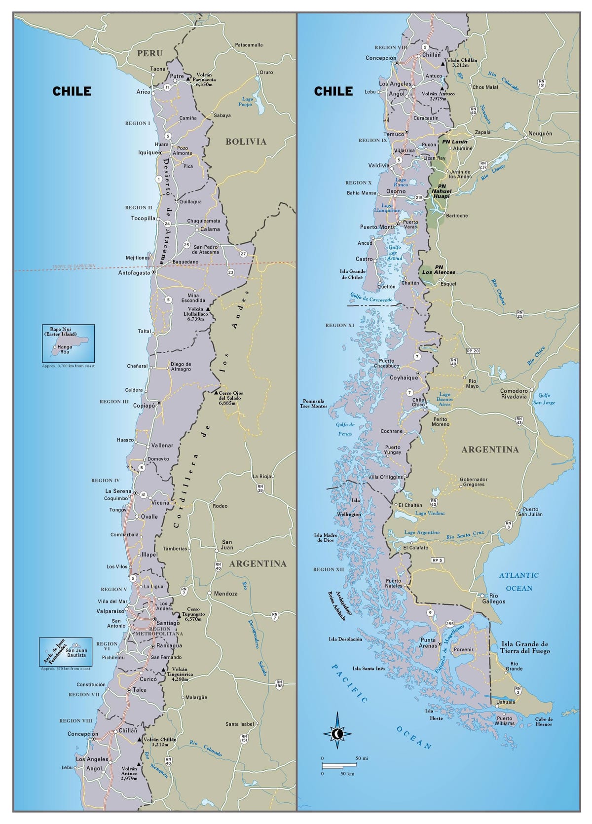 Mapa de Chile de viaje