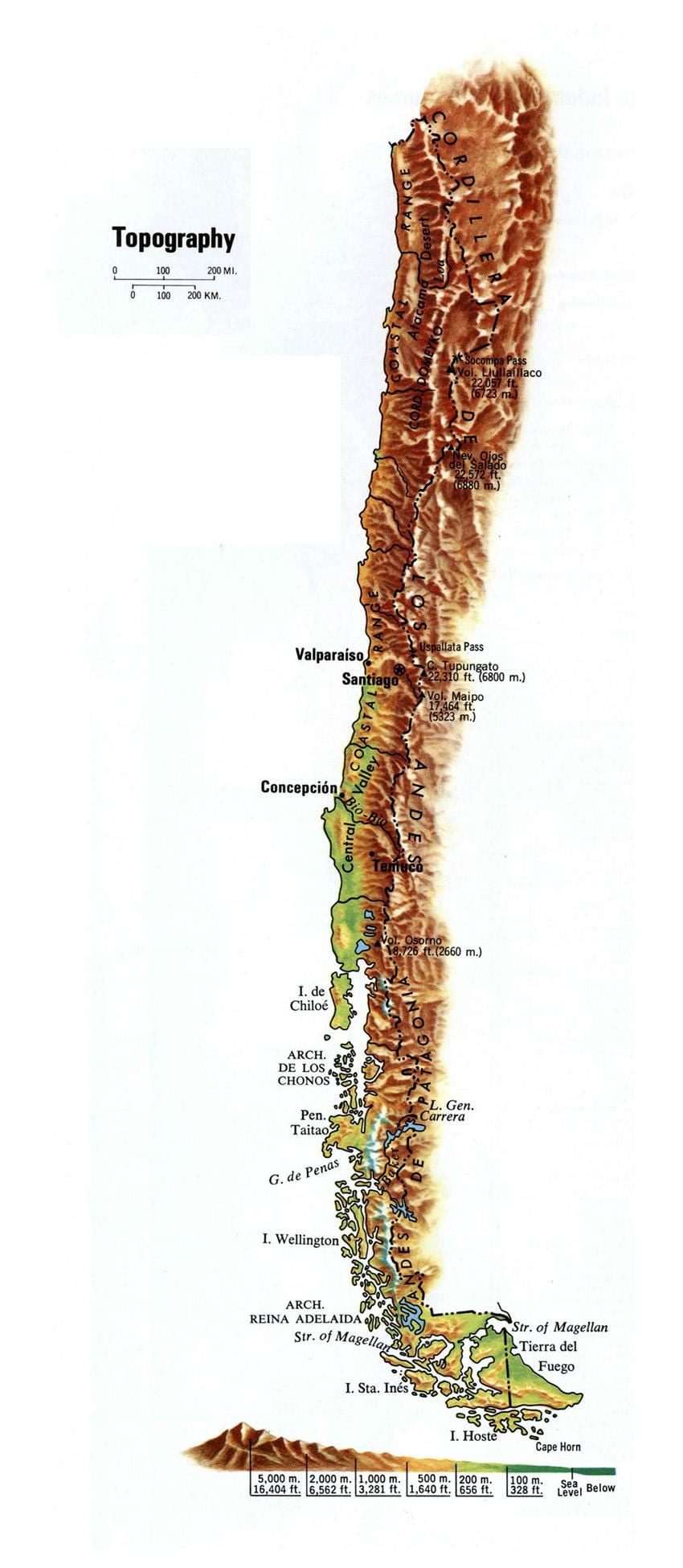 El mapa topográfico de Chile