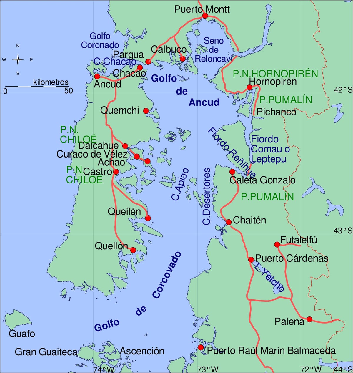 Mapa de chiloé, Chile