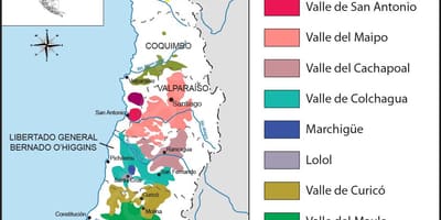 Mapa de las regiones vitivinícolas de Chile 